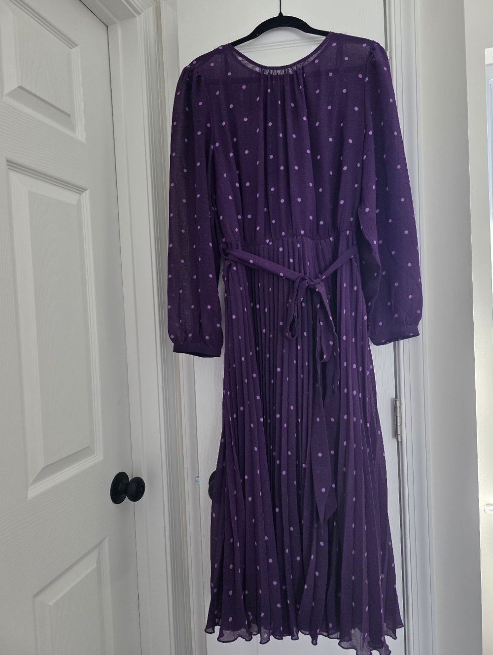 Purple Polka Dot Midi Dress with Waist Tie From City Chic